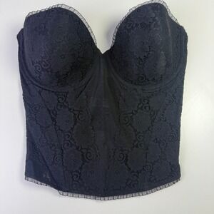 Maidenform Black Lace Corset Bustier Bra Support‎ Boning Strapless  Size 36D